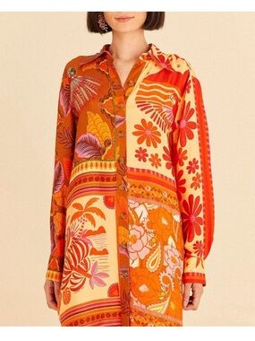 Farm Rio Floral Mixed Scarves Chemise Dress